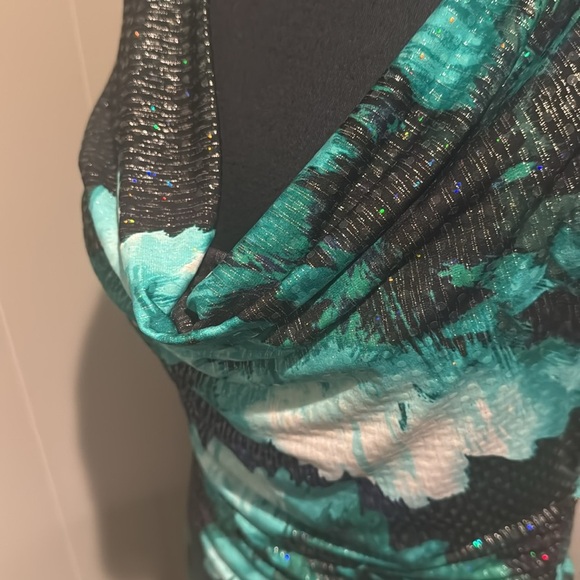 Joseph Ribkoff black shades of green floral silver thread clear sequin midi. 10 - Picture 4 of 8